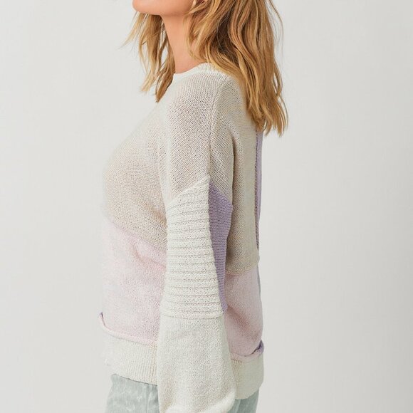 MYSTREE COLOR BLOCKED MIXED WEAVE PULLOVER SWEATER - Picture 3 of 6